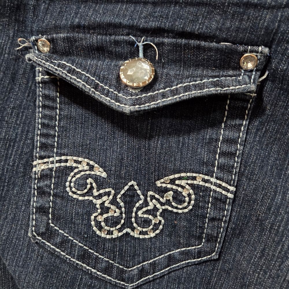 dKin Womens 14W Dark Wash Embellished Pocket Jeans Y2K McBling Western Bootcut